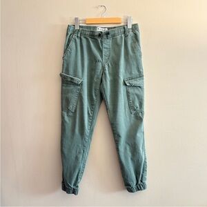 KREAMY Olive Green Cropped Cargo Pants with Drawstring & Elastic Waist